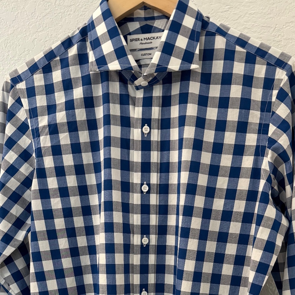 Spier & Mackay Mens Custom Button Up Shirt - Navy Large Gingham - NEW